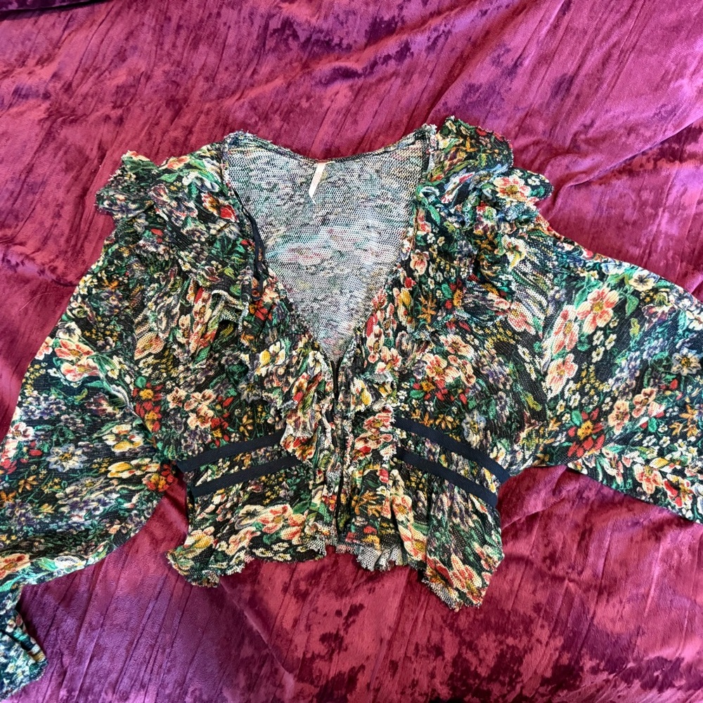 Free People Multicolor Floral Ruffle Blouse
